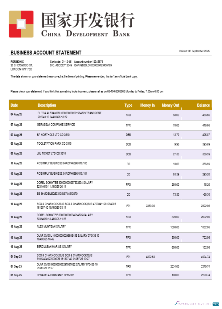 Download Chinese Development bank account business statement Word and PDF format Photoshop template